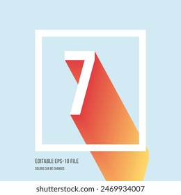  3d shadow digit, number or digit 7, Isometric font display typeface. Typography minimal design. vector illustration eps.
