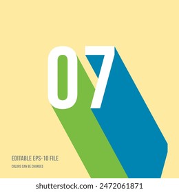 3d shadow digit, number or digit 7, 7th anniversary, Isometric font display typeface. Typography minimal design. vector illustration eps.