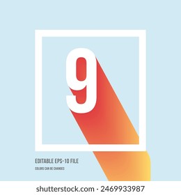  3d shadow digit, number or digit 9, Isometric font display typeface. Typography minimal design. vector illustration eps.