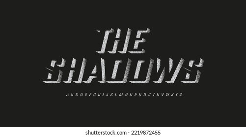 3D shadows font, volume letters, halftone dots alphabet. Creative high bold with points outline typeset for logo, headline and monogram. Vector typographic design