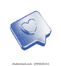 3D shape of Bubble speech in Dither halftone dot texture. Pixelated bitmap texture element isolated on transparent background. Vector playful design for banner, poster, leaflet in y2k aesthetic