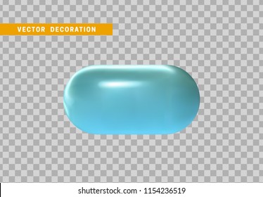 3d shape isolated blue capsule on transparent background.