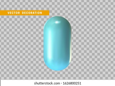3d shape isolated blue capsule on transparent background.