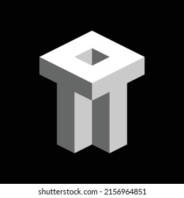 The 3D shape of the letter T is uniquely modern on a black background. Templates for emblems, logos and monograms.