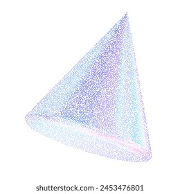 3d shape with noise gradient effect. Halftone gradation geometry figure cone. Y2k holographic element gritty grain texture. Stipple vector illustration of colored dots.