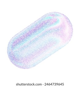 Forma 3d con efecto de degradado de ruido. Cápsula de figura de geometría de gradación de semitonos. Y2k elemento holográfico textura granulada arenosa. Ilustración vectorial puntiaguda de puntos de color.
