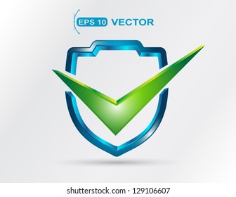 3d Shape Shield Icon With Check Mark.