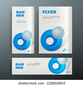 3d shape theme blue color Set cover flyer and banners