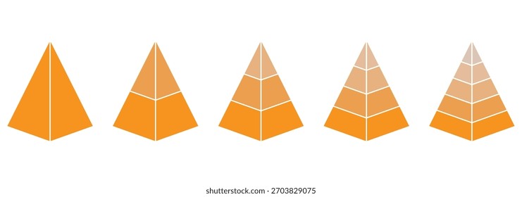 Formas 3d conjunto de ícones de vetor de pirâmide. Ícone de pirâmide triangular. Coleção de segmentos de dados da hierarquia de triângulos. Conceito comercial. Ilustração vetorial