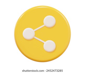 3d share button or icon yellow color and cartoon style. Stock vector illustration on isolated background