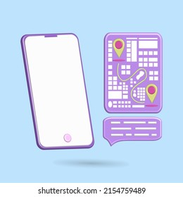 3D share location icon with call out shape, speech balloon purple color and vector illustration cartoon for catting media social on smartphone