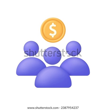 3D Shareholders team icon. Group of investors like business teamwork. Concept of economy success or crowdfunding symbol. Trendy and modern vector in 3d style.