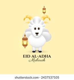 3d sheep for eid al adha celebration banner or poster. vector illustration