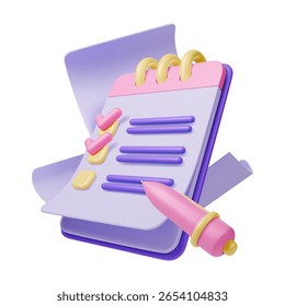 Papel de hoja 3D en el Portapapeles con el concepto de la pluma del cuaderno Estilo del diseño de la historieta aislado en un fondo blanco. Ilustración vectorial