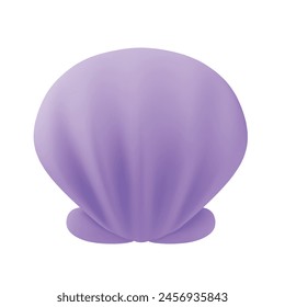 3D shell icon. Realistic illustration of a purple sea shell in plastic cartoon style isolated on a white background. Vector 10 EPS.