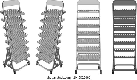 3D Shelves, 7 adjustable shelves for placing products white background vector
