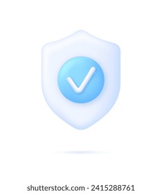 3D Shield and check mark icon. Safety and security concept. Security shield icon with payment protection. Money guarantee. Trendy and modern vector in 3d style