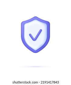 3D Shield and check mark isolated on white background. Security concept. Money guarantee. Trendy vector in 3d style.