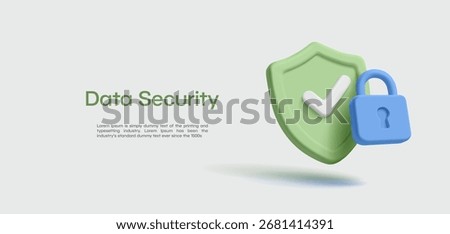 3D shield with a check mark and a lock. Personal data protection, technology, password, identity verification. Vector illustration.
