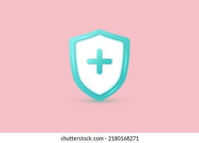 3D shield and cross icon. Health care, safety, protection, healthcare concepts. 3D Web Vector Illustration.