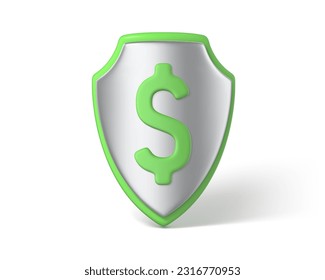 3d shield with dollar sign. Money protection concept. Safe payment of money, money guarantee, financial savings. Vector 3D illustration.