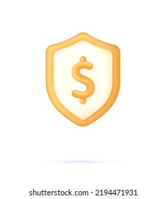 3D Shield with dollar sign. Safe payment of money, money guarantee, financial savings and money exchange concept. Modern vector in 3d style.