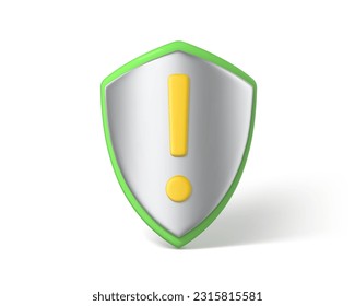 3D-Schild mit Ausrufezeichen. Schutzwarnung. Warnsymbol. Sicherheits- und Versicherungszeichen. Vektorgrafik 3D
