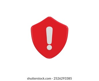 3d shield with exclamation mark Protection warning icon Alert icon Safety and security icon 3d render