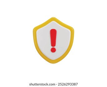 Escudo 3d con signo de exclamación Icono de advertencia de protección Icono de alerta Icono de seguridad Renderizado 3d