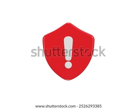 3d shield with exclamation mark Protection warning icon Alert icon Safety and security icon 3d render