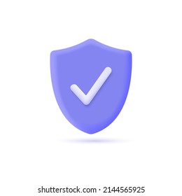 3d shield icon with checkmark in minimalistic style. security guarantee concept. vector illustration isolated on white background.