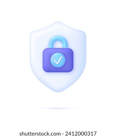 3D Shield and padlock. Cyber security to Protect Personal Data. Padlock icon. Information protection, security in the Internet. Trendy and modern vector in 3d style.