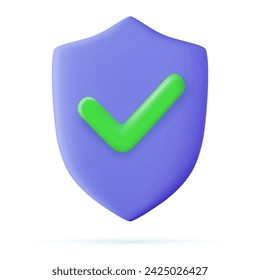 3d Shield protected icon with check. Security, guaranteed icon. Vector illustration