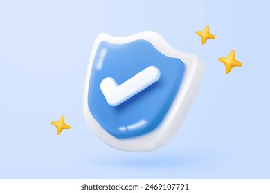 3D shield protection icon with check for online payment on white background concept, user account for 3d security with payment protection on isolated vector render background