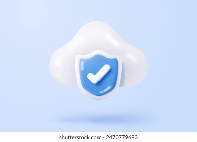 3D shield protection icon with check for online payment on white background concept, user account for 3d security with payment protection on isolated vector render background