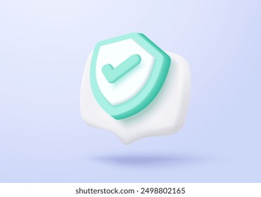 3D shield protection icon with check mark for online payment safety concept. Check mark, correct in minimalist style. 3d quality guarantee icon vector render illustration