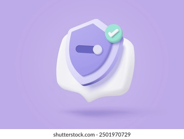 3D shield protection icon with check mark for online payment safety concept. Check mark, correct in minimalist style. 3d quality guarantee icon vector render illustration