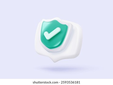 3D shield protection icon with check mark for online payment safety concept. Check mark, correct in minimalist style. 3d quality guarantee icon vector render illustration