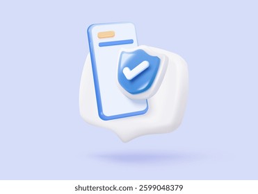 3D shield protection icon with check mark for online payment safety concept. Check mark, correct in minimalist style. 3d quality guarantee icon vector render illustration