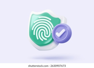 Icono de protección de escudo 3D con marca de verificación para el concepto de seguridad de pago en línea. Marca de verificación, correcta en estilo minimalista. Ilustración de Vector de icono de garantía de calidad 3D