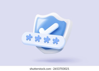 3D shield protection icon with check mark for online payment safety concept. Check mark, correct in minimalist style. 3d quality guarantee icon vector render illustration
