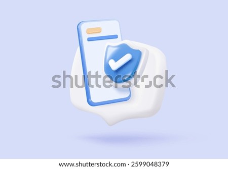 3D shield protection icon with check mark for online payment safety concept. Check mark, correct in minimalist style. 3d quality guarantee icon vector render illustration