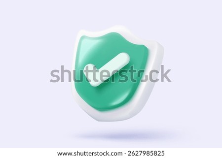 3D shield protection icon with check mark for online payment safety concept. Check mark, correct in minimalist style. 3d quality guarantee icon vector render illustration