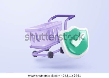 3D shield protection icon with check mark for online payment safety concept. Check mark, correct in minimalist style. 3d quality guarantee icon vector render illustration