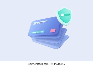 3D shield protection icon with credit card for online payment on background concept, user account for 3d security with credit card payment protection for e commerce on isolated 3d vector rendering
