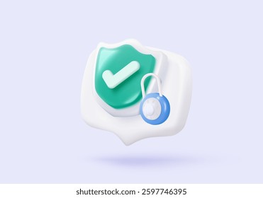 3D shield protection with password secure for online payment on purple background concept, user password for 3d security icon with payment protection on isolate vector render background