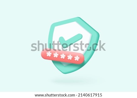 3D shield protection with password secure for online payment on green background concept, user password for 3d security shield icon with payment protection on isolate vector 3d render background