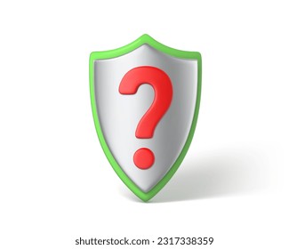 3d shield with a red question sign. Question mark shield icon. Concept of security question. 3D vector illustration.
