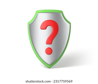 3d shield with a red question sign. Question mark shield icon. Concept of security question. 3D vector illustration.
