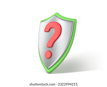 3D shield with a red question sign. Question mark shield icon. Concept of security question. Vector 3d illustration